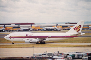 Marvelous Thai airliner takes off at sunset