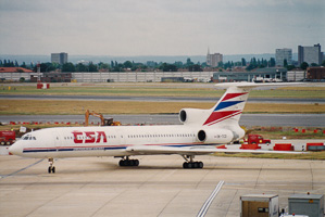 Airline craft preparing for takeoff on a sunny day